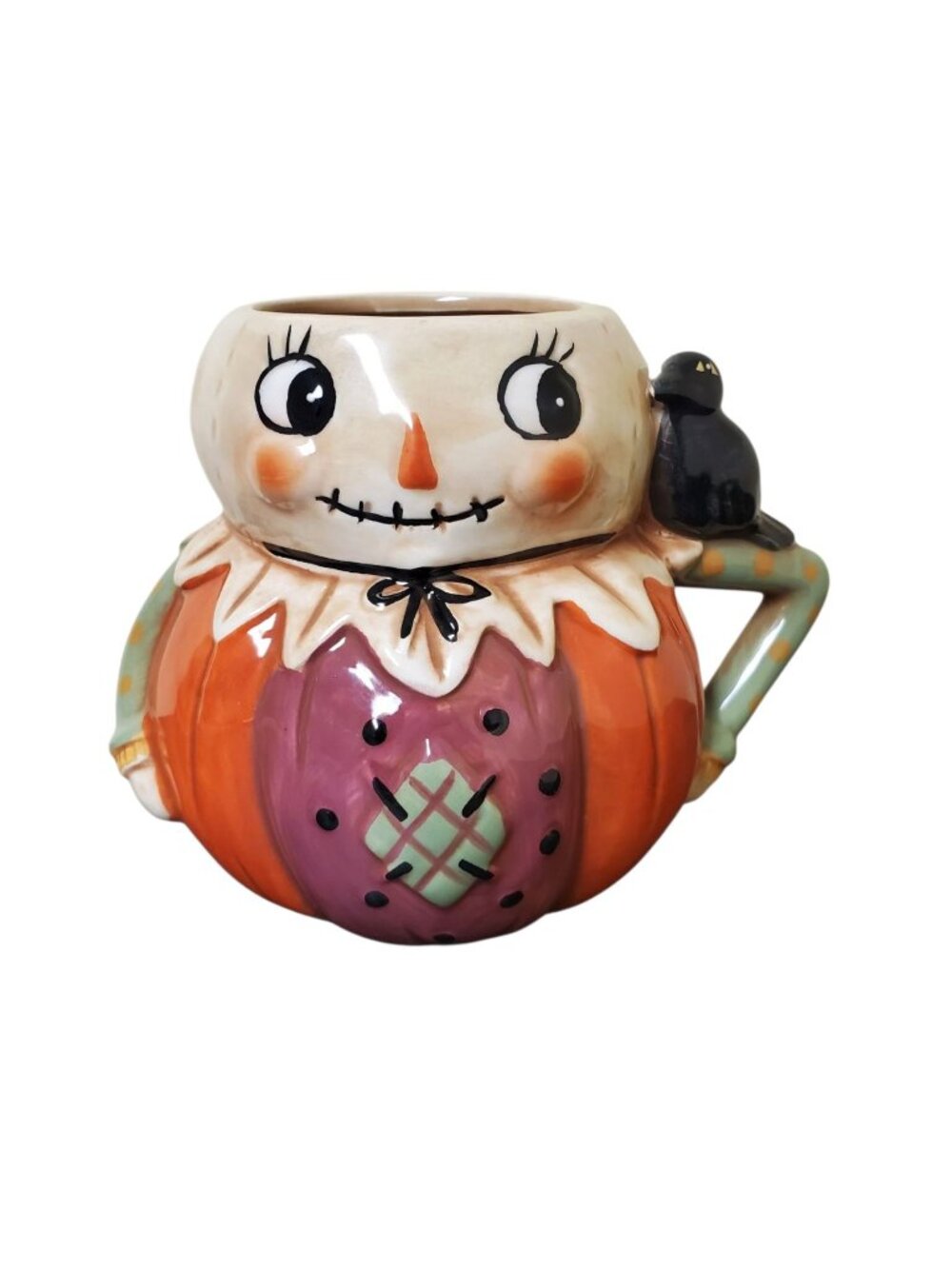 Johanna Parker Vintage Halloween Art Oversized Ceramic Scarecrow Pumpkin Mug NEW